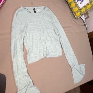 Divided Mint Green Flared Sleeve Fuzzy Extra Soft Sweater